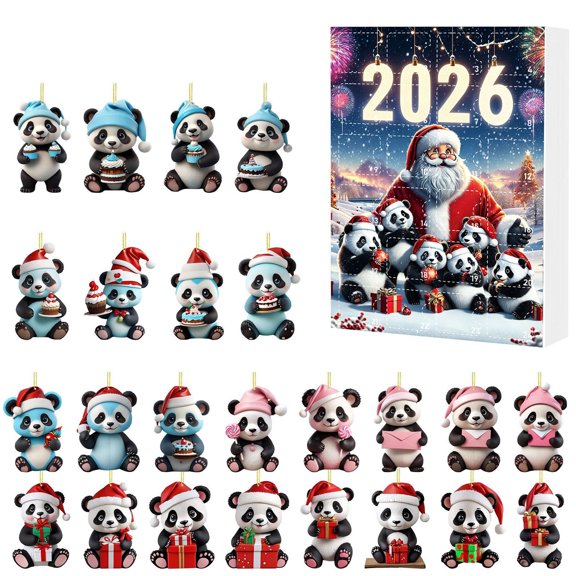 Panda Advent Calendar 2026, 24 Days Christmas Countdown Calendar with 24 Unique Acrylic Animal Ornaments, Winter Holiday Decor, Gift for Adults Women Panda Lovers