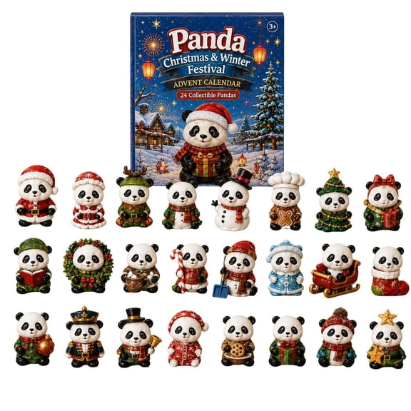 Panda Advent Calendar, 24 Day Christmas Countdown, 2D Acrylic Bear Themed Daily Ornament Collection, Black and White Animal Holiday Activity for Tabletop Tree and Gift Display