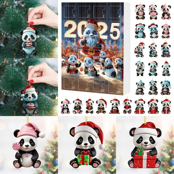 Panda Advent Calendar, Advent Calendar 2025, 2d Acrylic Xmas Ornament Christmas Countdown Calendar, 24 Day Creative Panda Xmas Blind Box Christmas Countdown Gift for Boys, Girls, Teens & Adults