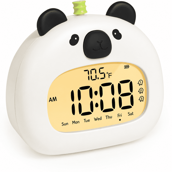 Panda Alarm Clock, Digital Alarm Clock with Rechargeable Night Light, Cute Bedroom Decor Gift