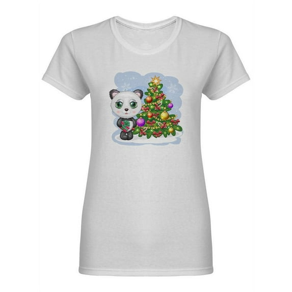Panda And Christmas Tree Shaped T-Shirt Women -Image by Shutterstock, Female Medium