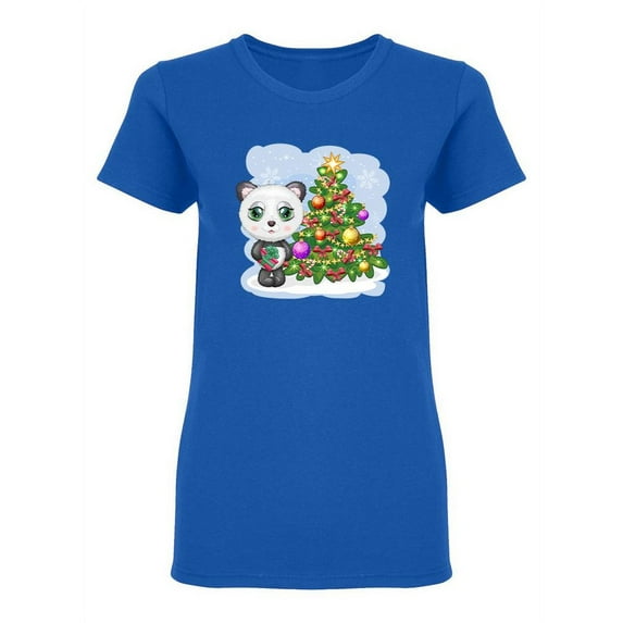 Panda And Christmas Tree Shaped T-Shirt Women -Image by Shutterstock, Female Small