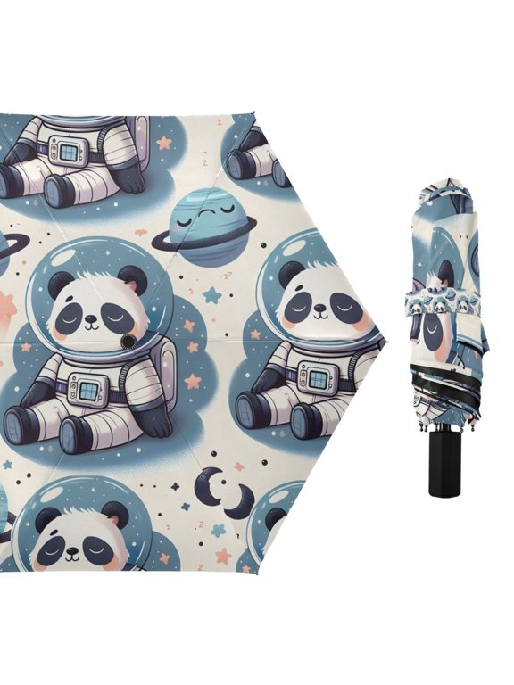 Panda Astronauts Sleeping Compact Sun Umbrella Windproof Travel Umbrellas for Rain Strong Portable UV Protection