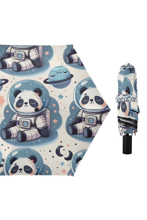 Panda Astronauts Sleeping Compact Sun Umbrella Windproof Travel Umbrellas for Rain Strong Portable UV Protection
