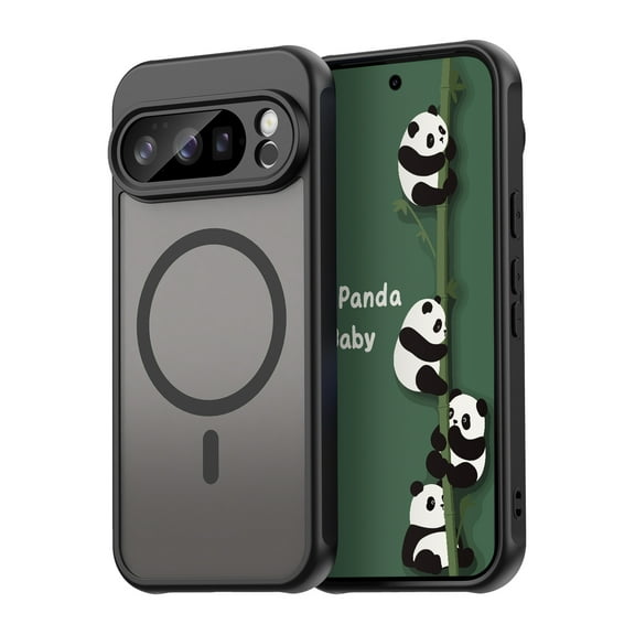Panda Baby Magnetic Case for Google Pixel 10 Pro, Compatible with Magsafe, Translucent Matte Back Slim Shockproof Phone Cover (Black)