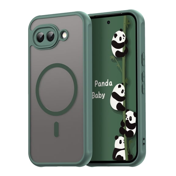 Panda Baby Magnetic Case for Google Pixel 10a, Compatible with Magsafe, Translucent Matte Back Slim Shockproof Phone Cover (Green)