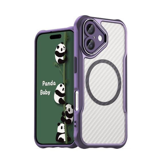 Panda Baby Magnetic Case for iPhone 16 Plus, Compatible with Magsafe, Translucent Matte Back Slim Shockproof Phone Cover (Purple)