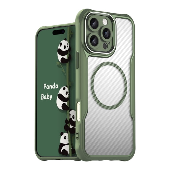 Panda Baby Magnetic Case for iPhone 16 Pro Max, Compatible with Magsafe, Translucent Matte Back Slim Shockproof Phone Cover (Green)