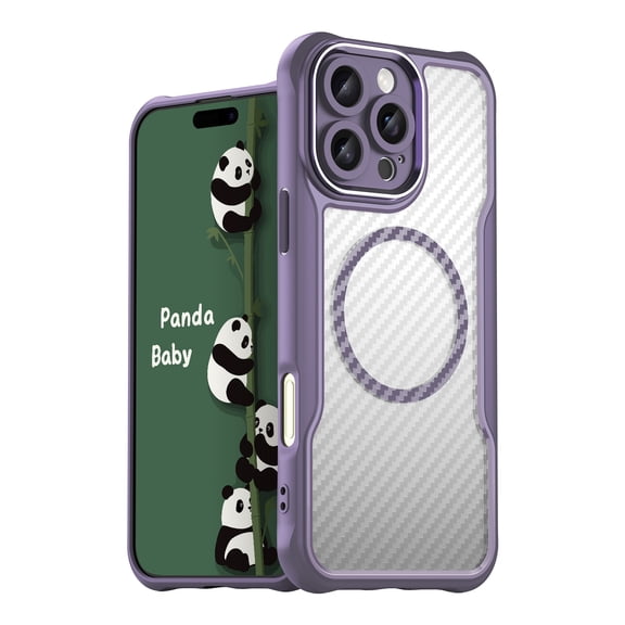 Panda Baby Magnetic Case for iPhone 16 Pro Max, Compatible with Magsafe, Translucent Matte Back Slim Shockproof Phone Cover (Purple)