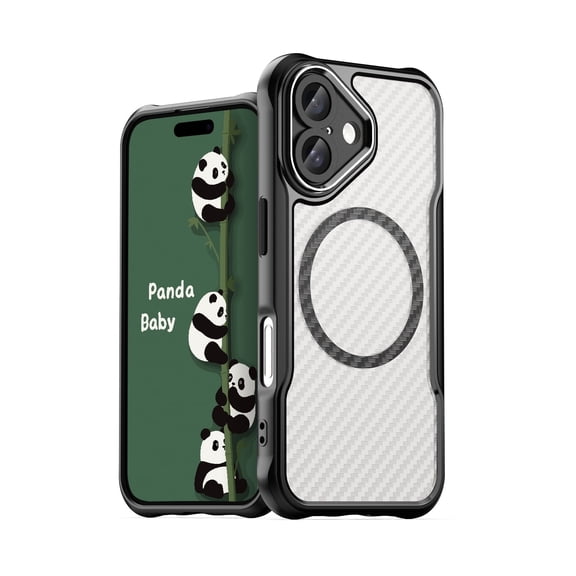 Panda Baby Magnetic Case for iPhone 17, Compatible with Magsafe, Translucent Matte Back Slim Shockproof Phone Cover (Black)