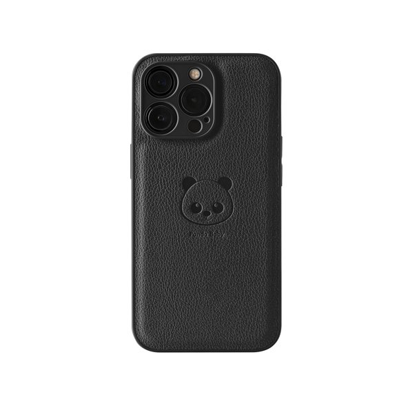 Panda Baby Vegan Leather Case for iPhone 15 Pro Max, Slim Shockproof, Skin Friendly and Decent Luxury (Black)