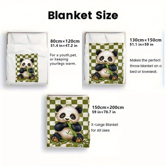 Panda Bamboo Checkered Flannel Blanket Lightweight Soft Warm Throw for Sofa Camping Living Room Office Chair & Bed Digital Print All Season Cozy Blanket Panda Decor Machine Washable Fabric