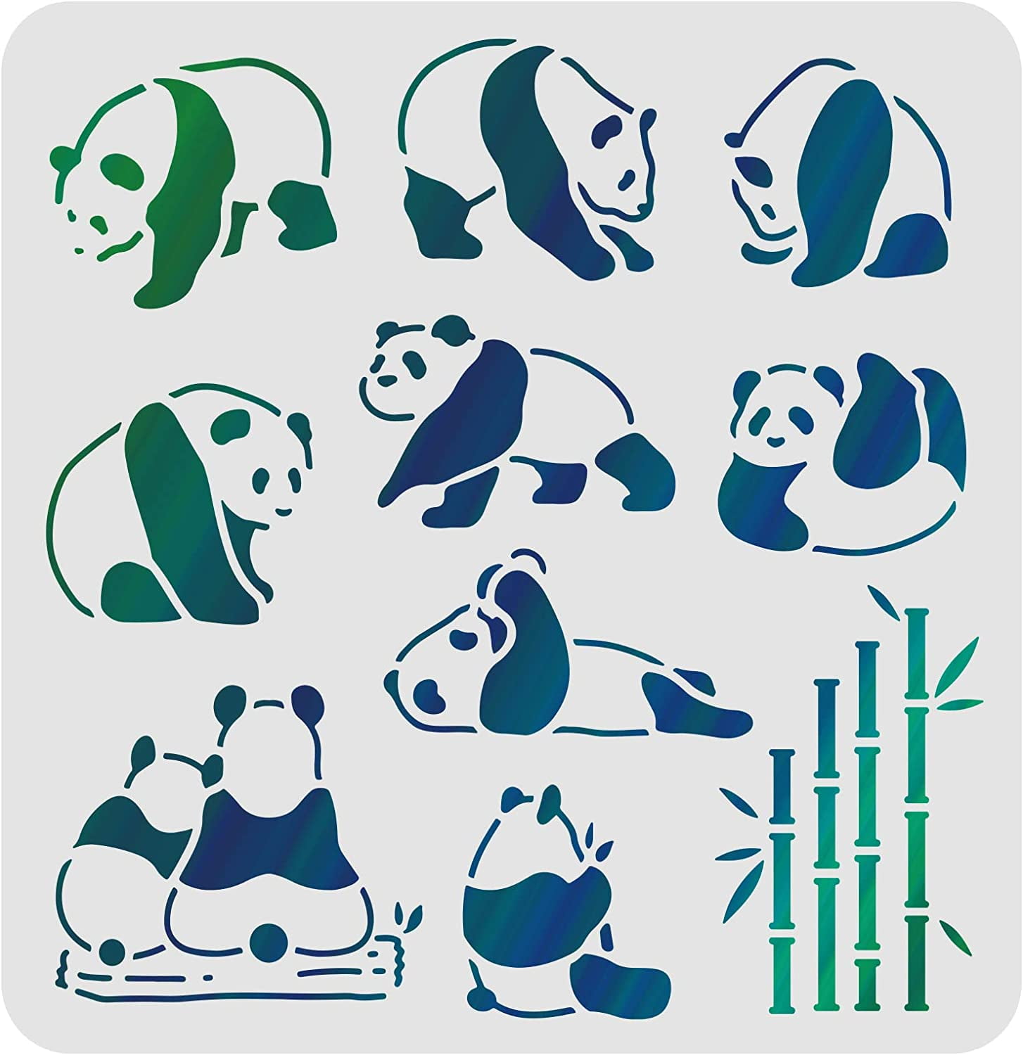 Panda Square Design Panda and Bamboo Drawing Painting Stencils Templates (11.8x11.8inch ...