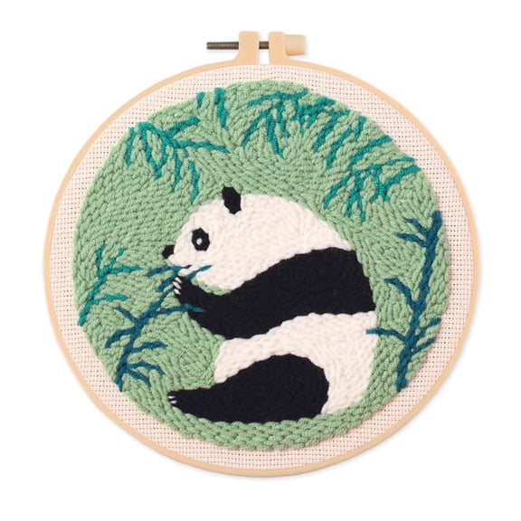 Panda & Bamboo Easy DIY Craft Punch Needle Embroidery Kits Rug for Starter Kits with Stamped Color Pattern with Instruction,Yarn and Embroidery Handle Needle Pen,Hoop