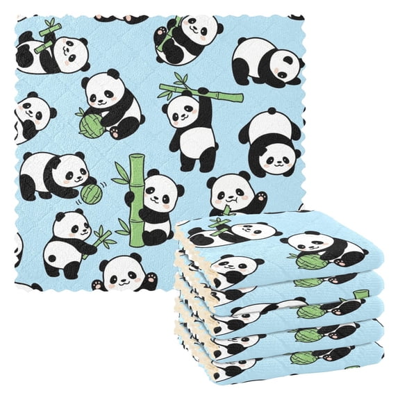 Panda Bamboo Kitchen Cloth Dish Towels for Drying Washing Absorbent Dish Rags Reusable soft kitchen dishcloth set 6 Pack