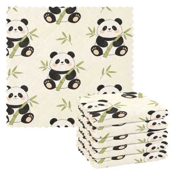 Panda Bamboo Kitchen Cloth Dish Towels for Drying Washing Absorbent Dish Rags Reusable soft kitchen dishcloth set 6 Pack