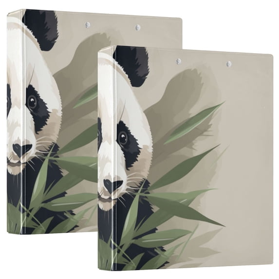 Panda Bamboo Leaves 3 Ring Binders 1.5 inch Hardcover File Folders with Interior Pockets A4 Size Organizer for School Office Hospital Set of 2