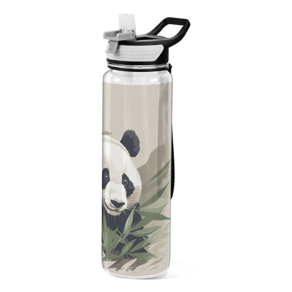 Panda Bamboo Leaves Sports Water Bottle Portable Travel Mug 32oz BPA Free Leak Proof Straw Transparent Tritan for Gym Yoga Cycling Camping