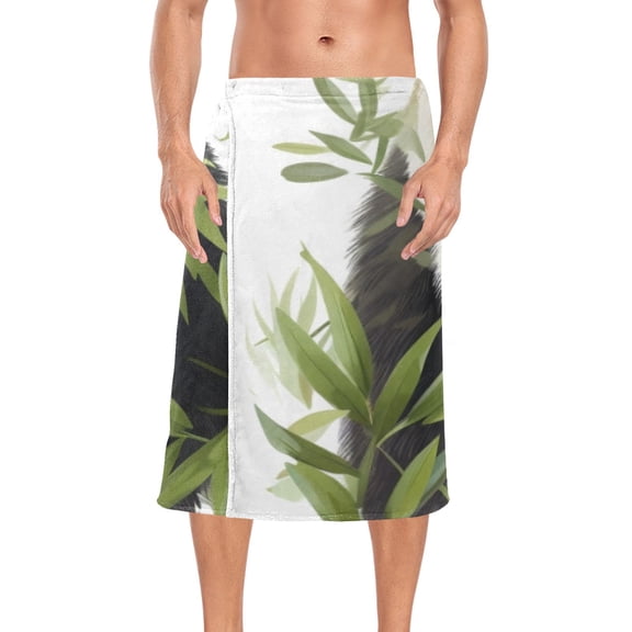 Panda Bamboo Leaves White Bath Towel Wrap for Man Adjustable Shower Wrap Button Closure Body Towel for Sauna Gym
