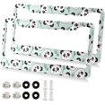 thumbnail image 1 of Panda and Bamboo License Plate Frame - 2 Pack Universal Stainless Steel License Plate Holder with Screws & Chrome Caps, 2 Holes Car License Plate Cover for US Vehicles Home Decor, 1 of 7