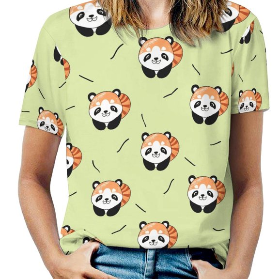 Panda Bamboo Pattern(1)-1 Womens Tops Women's Fashion Casual Short Sleeve Flower Print Round Neck Pullover Top Blouse