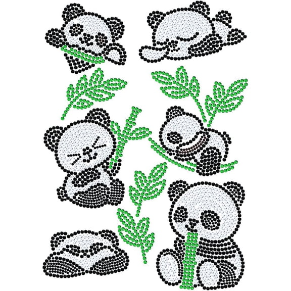 Panda Bamboo Rhinestonet Iron on Transfer 11.7x8.3 Inch Heat Transfer Decal Bamboo Leaves Bling Decals Clear Rhinestone Template Repair Applique for T-Shirt Clothing Pants Bags Mixed Color