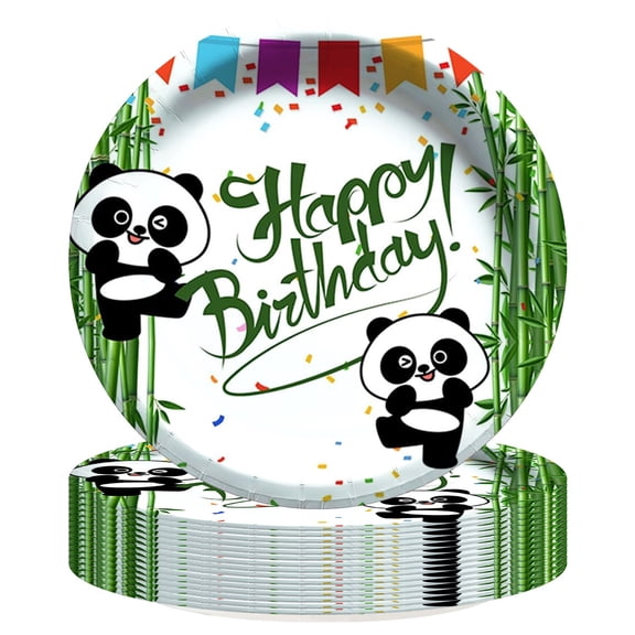 Panda Bamboos Paper Plates Birthday Party Supplies Decorations 16pcs Tableware Disposable Dinnerware