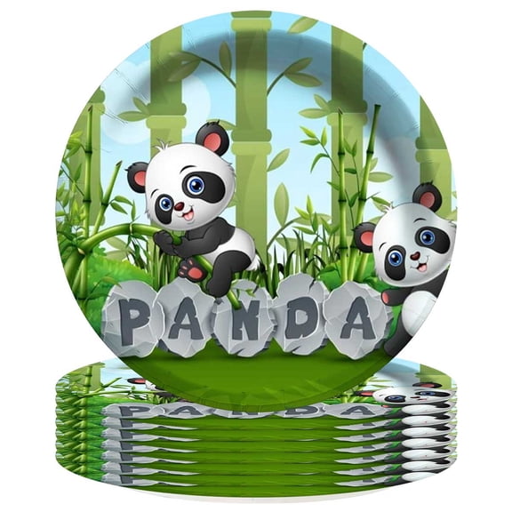 Panda Bamboos Plates Birthday Decorations Party Supplies Tableware Disposable Dinnerware 8pcs