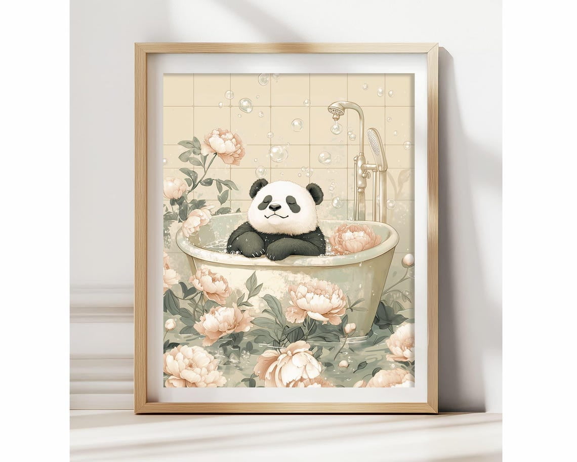 Panda In Bathtub Poster Zen Wall Art Japandi Bathroom Decor Funny ...