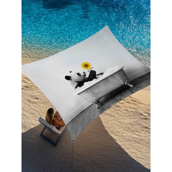 Panda Bathtub Sun Shade Sail 6.5' x 10', Vintage Black White Panda Bathing Yellow Sunflower Rectangle Outdoor Sunshade Canopy, Waterproof UV Block Patio Covers for Garden Yard Beach