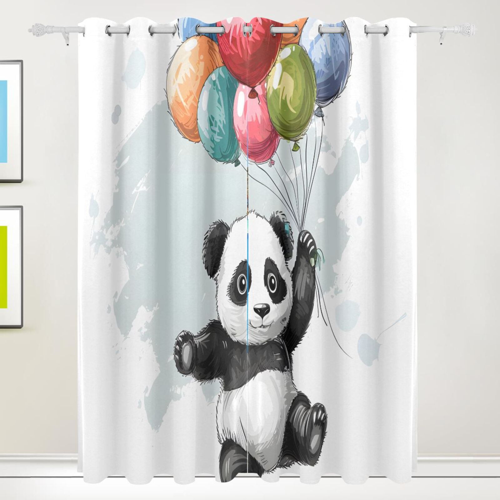 Panda Bear Balloons Black Out Curtains 72 Inch Length Curtains for Sliding Glass Doors Bedroom Living Room 2 Pack