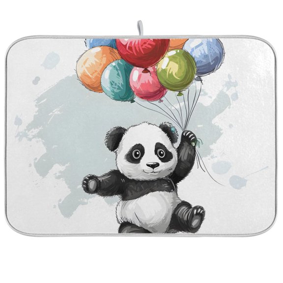 Panda Bear Balloons Dish Drying Mat Dish Drainer Rack Mats Water Absorbent Non-Slip Easy Clean Heat Resistant for Kitchen Counter