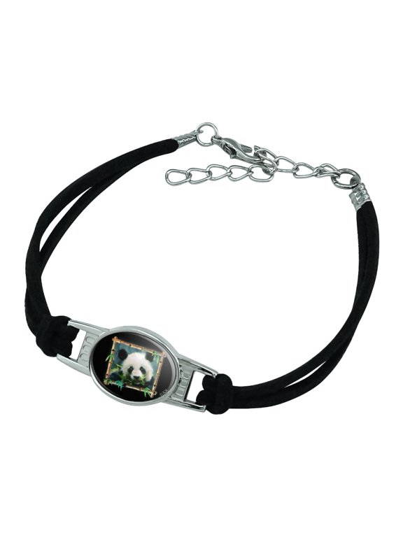 Panda Bear Bamboo Novelty Suede Leather Metal Bracelet