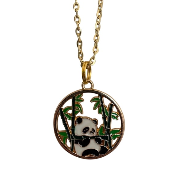 Panda Bear Bamboo Pendant Necklace