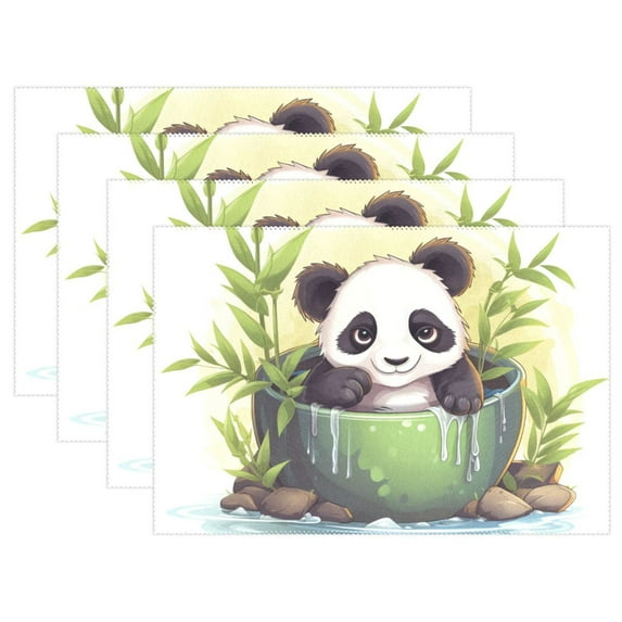 Panda Bear Bamboo Spa 12×18 inch Placemats Heat Resistant Washable Foldable Rectangular Placemats Set Decoration Indoor Outdoor for Kitchen Dining Table 4PCs