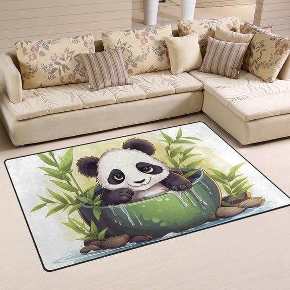 Panda Bear Bamboo Spa Area Rug Washable Floor Carpet Mat 60 x 39 inch for Bedroom Living Room Kids Room Home Decor