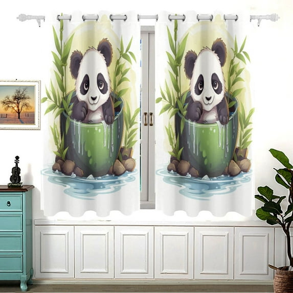 Panda Bear Bamboo Spa Black Out Curtains Aesthetic for Bedroom Living Room Sliding Glass Doors Kitchen Windows 2 panels set