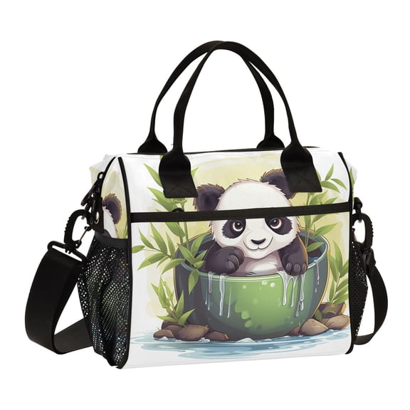 Panda Bear Bamboo Spa Cooler Bag Lunch Bag Soft Cooler Cooling Tote Insulated Lunch Box for Adult Men Women