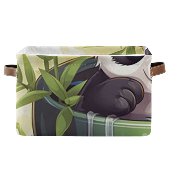 Panda Bear Bamboo Spa Storage Bins Baskets With Handles Storage Box Clothes Organizer Organization Toys