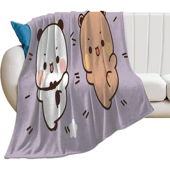 Panda Bear Bubu and Dudu Smile Sparkling New Flannel Plush Throw Sofa Blankets Bed Fit Couch Living Room Blanket