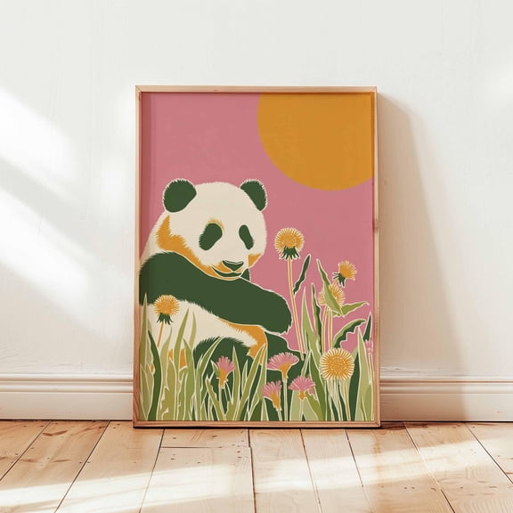 Panda Bear Cute Animal Nursery Wildlife Nature Wall Art Decor Print, Stretched Canvas 8x10in