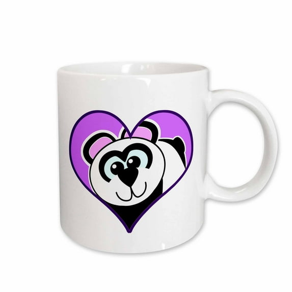 3drose, Panda Bear Heart Cartoon, 11oz Mug
