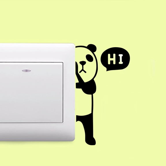 Panda Bear with Hi Quote Wall Art Decal - 1.8" x 3.3" Decoration Vinyl Sticker - Cute Panda Light Switch Vinyl Sticker - Laptop Skin - Kid’s Room Wall Art Decoration (1.8" x 3.3", Green)