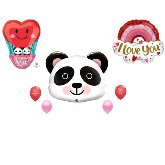 Panda Bear Love Valentine's Day Party balloons decorations supplies Rainbow
