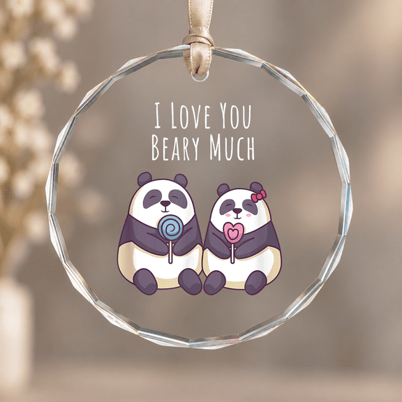 Panda Bear Lover Boyfriend Girlfriend Valentine's Day Christmas Ornament, Romantic Couple Keepsake, Circle Glass Ornament