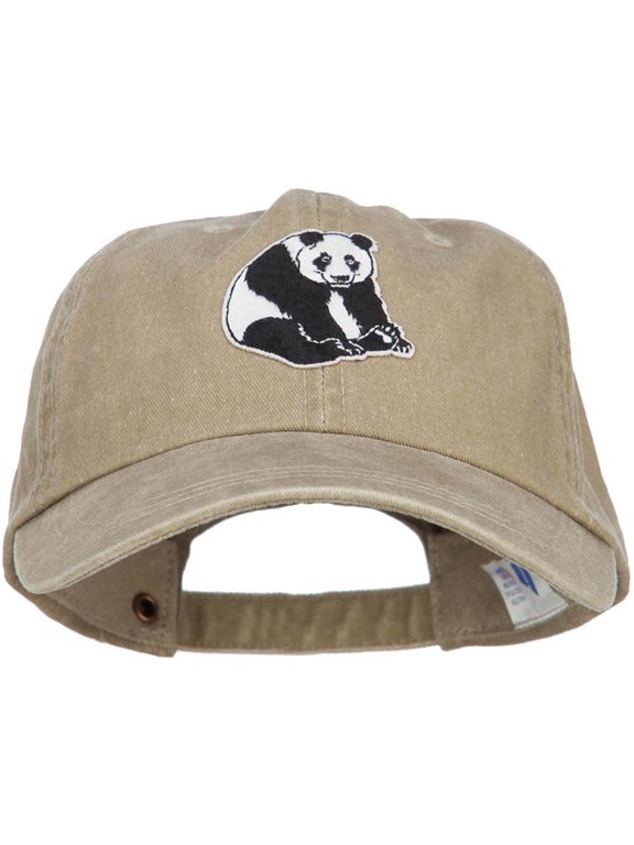 Panda Bear Patched Washed Cotton Twill Cap - Khaki OSFM