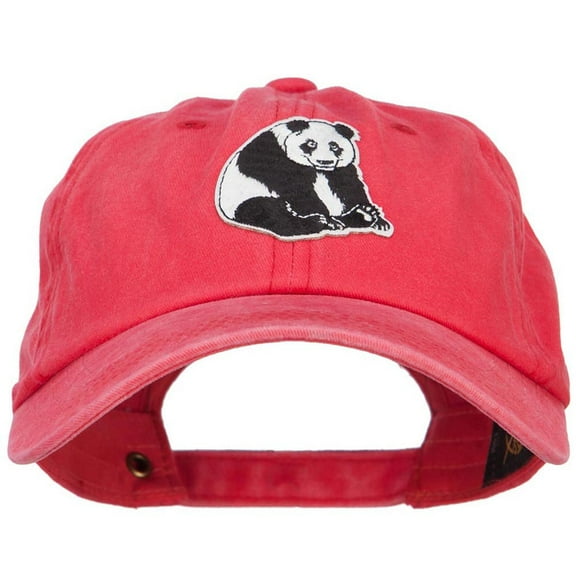 Panda Bear Patched Washed Cotton Twill Cap - Red OSFM