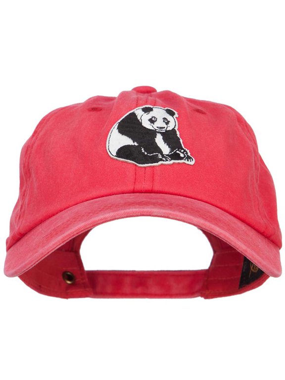Panda Bear Patched Washed Cotton Twill Cap - Red OSFM