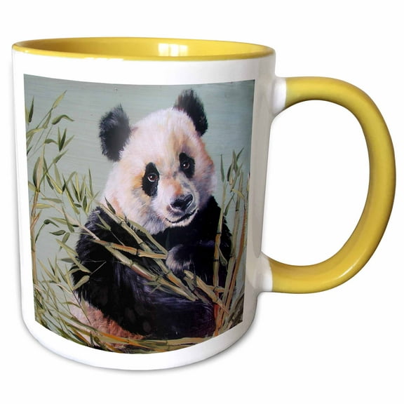 3drose, Panda Bear Sitting in Bamboo, 11oz Two-tone Yellow Mug