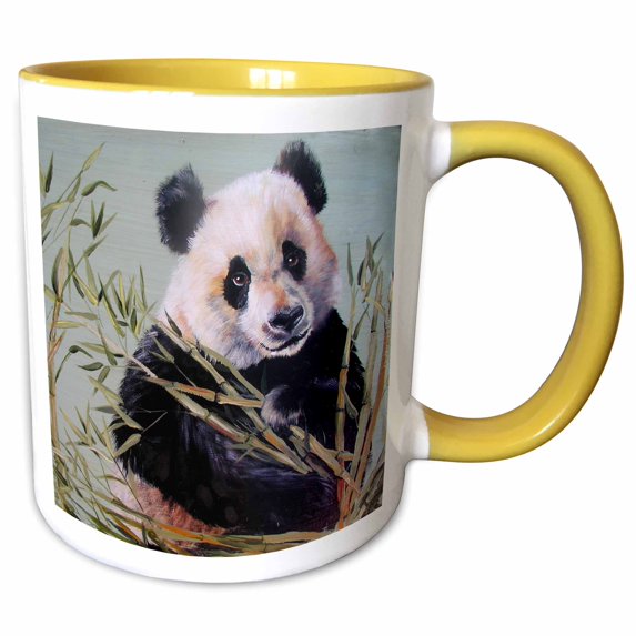 3drose, Panda Bear Sitting in Bamboo, 11oz Two-tone Yellow Mug